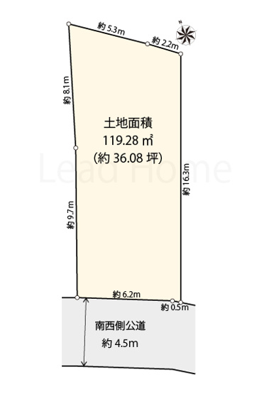 【土地図】 | 目黒区駒場1丁目 | カースペースやお庭もゆったり設けることが可能！毎日の生活空間をのびのびと広く使える敷地サイズ♪