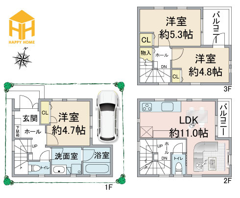 神戸市中央区大日通4丁目新築一戸建て│3LDK+駐車1台可の間取り|※現況と図面が異なる場合現況を優先いたします。