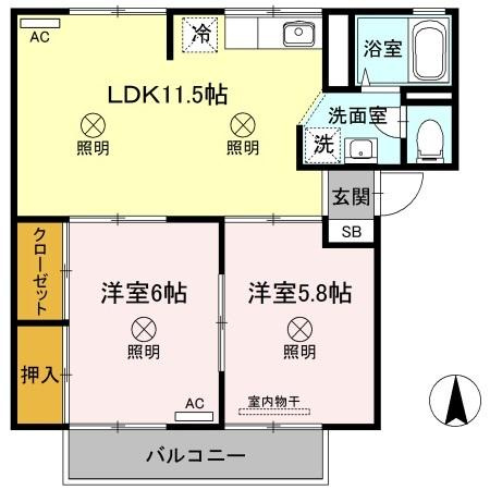 【間取り】 | シャンポールききょう　B棟