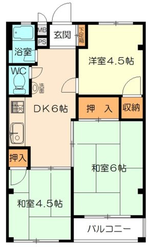 甲子園第2コーポラスの間取り|DKと和室の間の扉を開けることで、開放感ある住空間