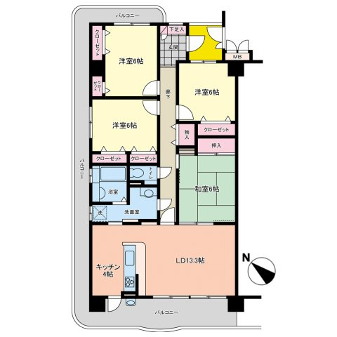「全居室6帖以上×角部屋」高知市みづき1丁目サントノーレ観月　中古マンションの間取り|機能的な動線とプライバシーに配慮した、暮らしやすいレイアウト！