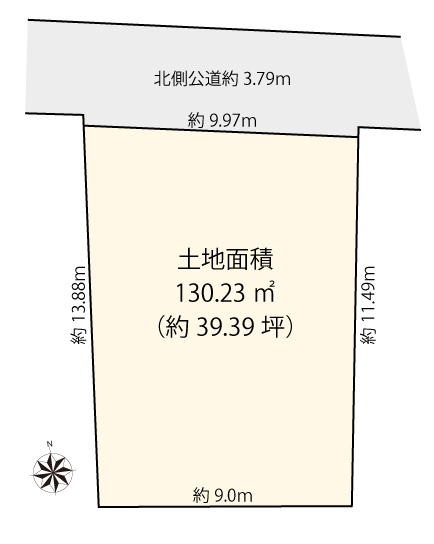 【土地図】 | 世田谷区砧6丁目 | 土地面積約３９.３９坪のゆとりある敷地形状です！開放的な住空間でご家族で快適にお過ごしいただけます♪