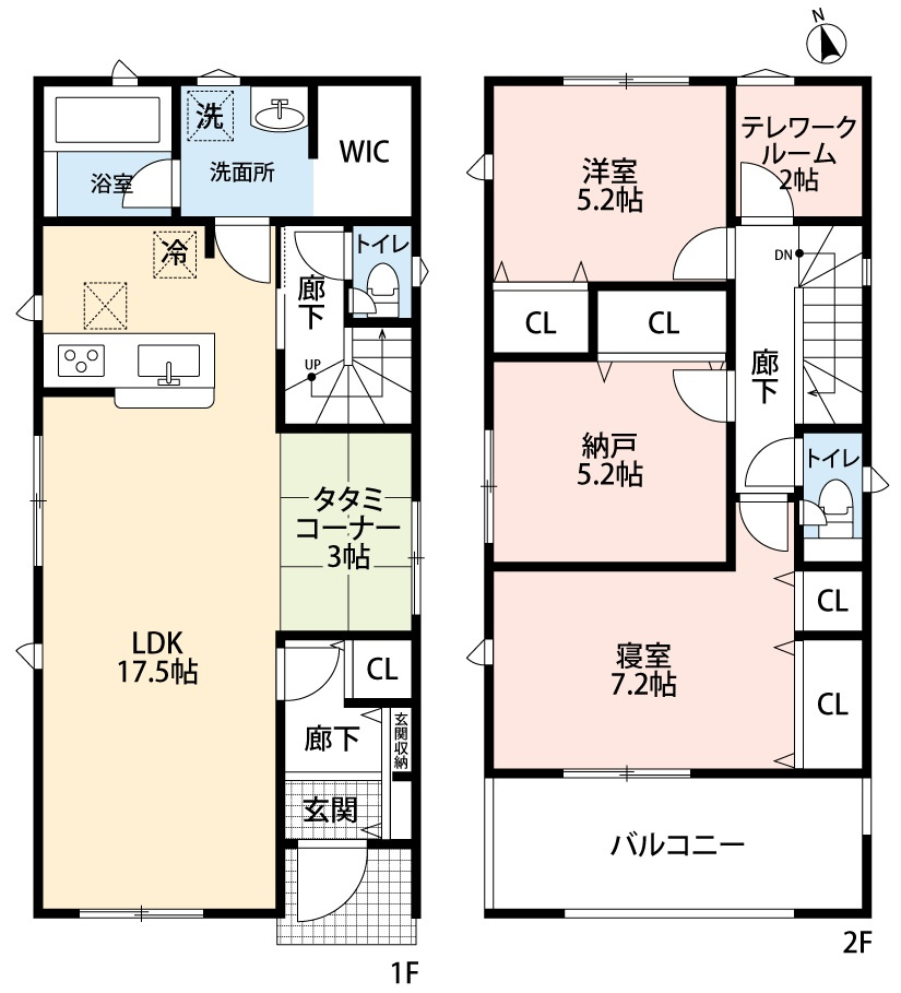 小牧市外堀2丁目　新築戸建　1号棟の間取り|テレワークルーム・ファミリークローク・畳コーナーあり