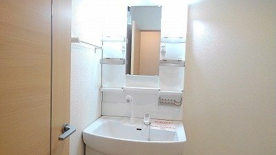 ゆったりとスペースのある洗面所