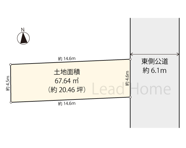 【土地図】 | 品川区中延2丁目 | 土地面積約20.46坪の敷地、東側約6.1ｍ公道に面しております。