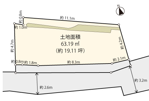 【土地図】 | 品川区大崎3丁目 | 敷地面積約19.11坪の整形地に近い区画です！建物の計画が立てやすく家具の配置もしやすい形状です♪