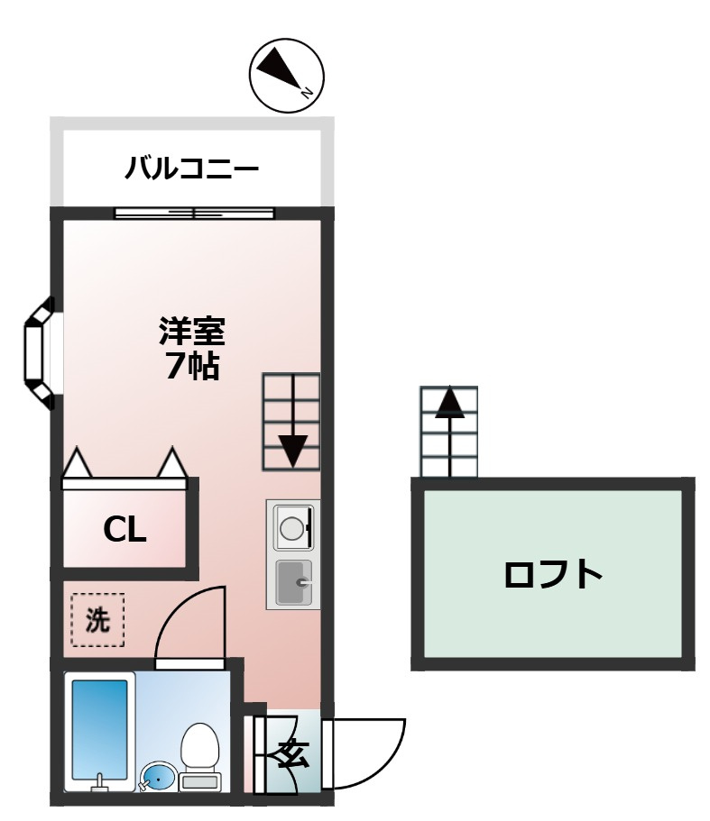 ハイツレインボー　敷金0　礼金0　角部屋の間取り