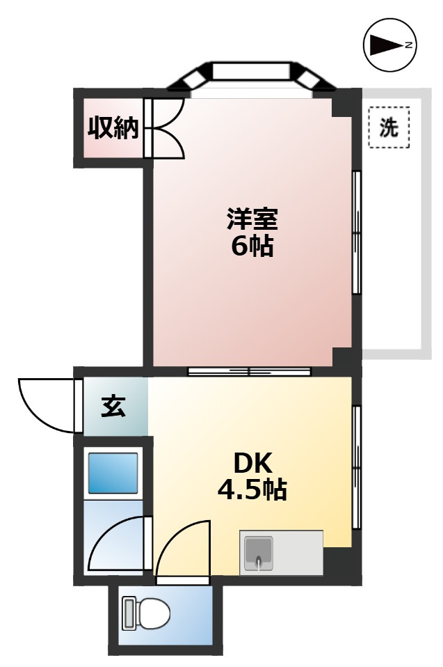 メゾン薗田　駅近　角部屋　バストイレ別の間取り