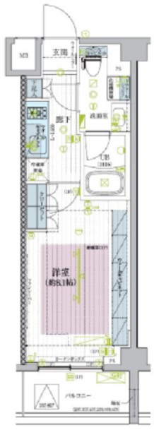 ブライズ蒲田EASTの間取り|1K洋室8.1帖バストイレ別独立洗面台！