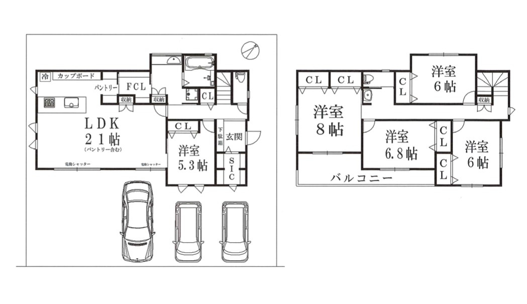 八王子市　館町　新築一戸建て（5LDK）の間取り|～南東向き5LDK　シューズインクロークやファミクロなど収納豊富～