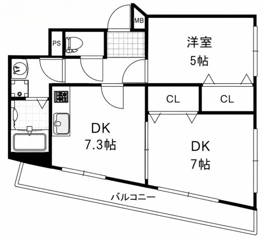 大阪市住之江区粉浜西2丁目(ロータスコート401)賃貸マンション7.3万円の間取り