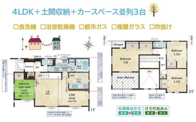 【間取り】 | ご家族のライフスタイルに合わせて対応できるゆとりの４LDK◎
リビング階段や水廻りが集約し、コミュニケーションも取りやすい人気の間取りとなっています。