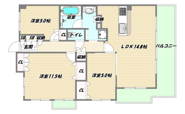 大阪市淀川区木川東２丁目の賃貸マンションの間取り