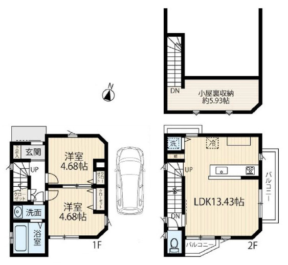 練馬区西大泉5丁目　ZEH水準　快適コンパクト住宅　限定1棟の間取り|2LDK+小屋裏収納　土地面積56.69m2　建物面積54.76m2