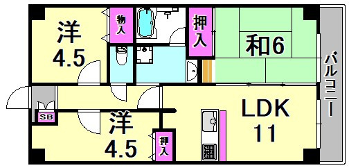 尼崎市南武庫之荘６丁目の賃貸マンションの間取り