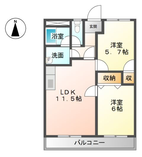 加古川市別府町新野辺北町６丁目のアパートの間取り