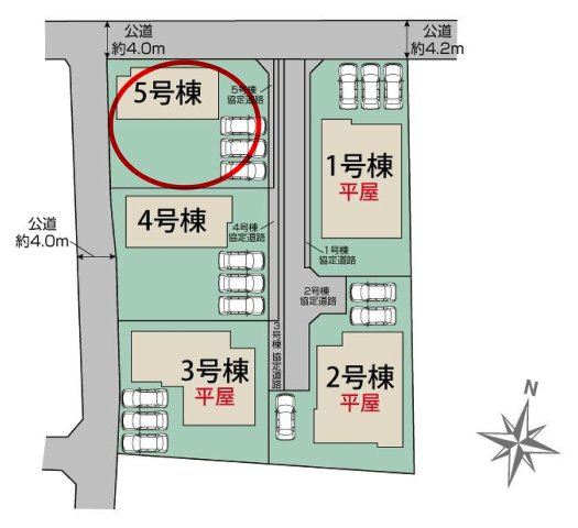 ブルーミングガーデン前橋市女屋町　５号棟の区画図|駐車場３台以上ご用意しています！来客時も重宝します♪
並列駐車なので、車の出し入れもしやすいですよ！