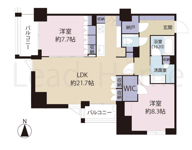 【間取り】 | 六本木ヒルズレジデンスＤ棟 | 広々とした約21.7帖のLDK！大きめの家具を配置してもゆとりがありゆったりと過ごせます♪