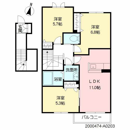 【間取り】 | フローラル スター ＊ | フローラル スター ＊ A0203号-2