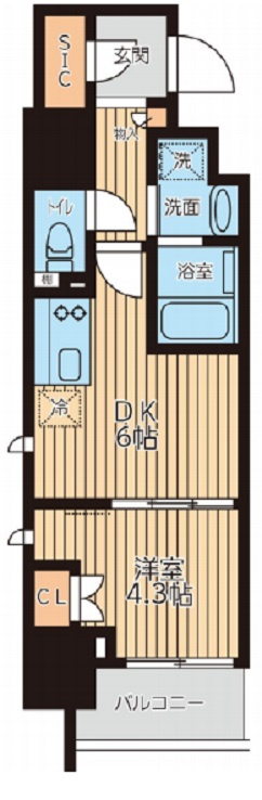 クロスレジデンス蒲田Ⅱの間取り|間取り　1DK角部屋