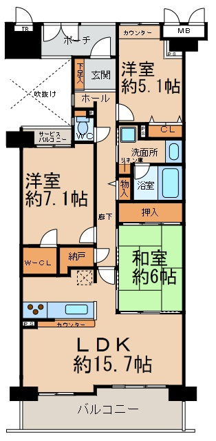 ランディア桃花台３番館　の間取り|ウォークインクローゼット・納戸あり収納たっぷり♪