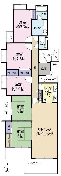 藤和ライブタウン新在家弐番館　4階の間取り|5LDKです。