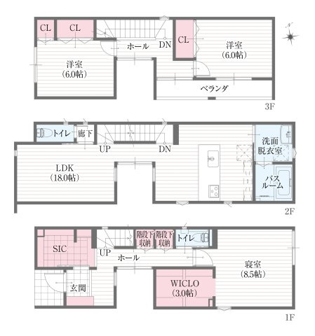 １邸限定【秀光ビルド】岐阜市加納神明町分譲住宅の間取り|(1号地)、3LDK+S、土地面積101.45m2、建物面積111.16m2