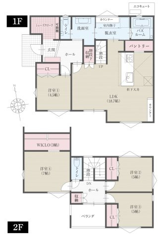 【秀光ビルド】岐阜市中鶉C号地分譲住宅の間取り|中鶉C号地2階建て4LDK：土地173.55㎡（52.49坪）、建物116.93㎡（35.37坪）