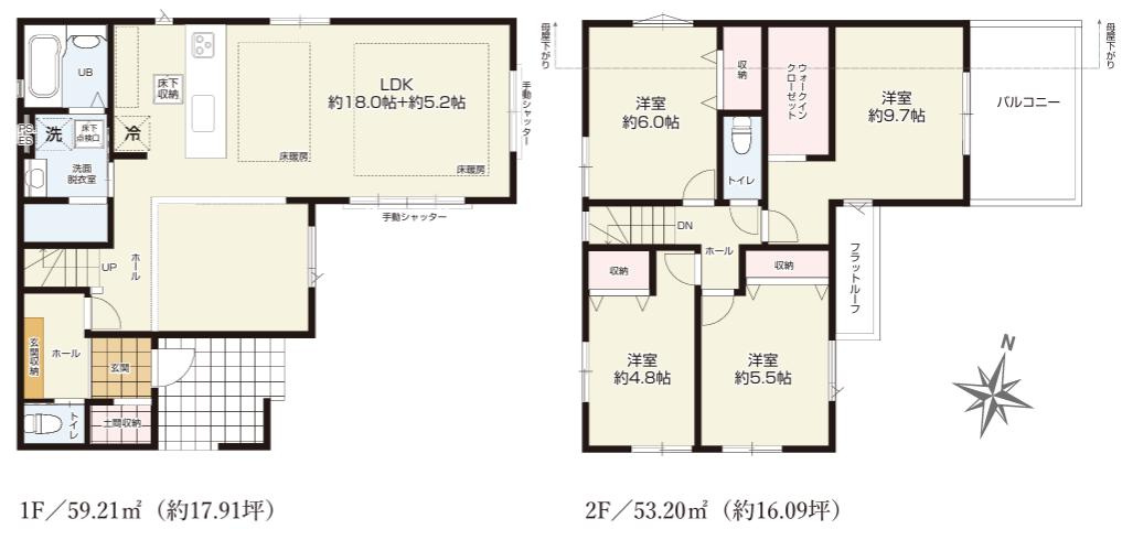 八王子市　北野台　新築一戸建て　３１期の間取り|～東向き4LDK　開放感のあるワンフロアリビング、5LDK対応も可能な間取り～