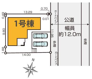 八王子市　北野台　新築一戸建て　３１期の区画図|～東12ｍ道路に面している整形地～