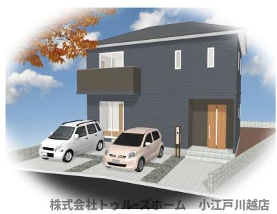 【外観パース】 | 川越市岸町一丁目　売地 | 参考プラン　延床面積98㎡　建物本体価格　1205万円（税込み）※オプション工事、付帯工事、その他諸費用は別途発生致します。