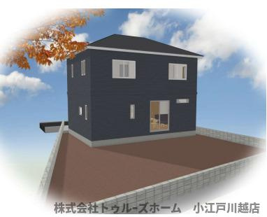 【外観パース】 | 川越市岸町一丁目　売地 | 参考プラン　延床面積98㎡　建物本体価格　1205万円（税込み）※オプション工事、付帯工事、その他諸費用は別途発生致します。