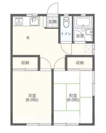 コヨハイツの間取り|洋室と和室を使い分けられる2K。暮らしに合わせて自由にレイアウトできます。