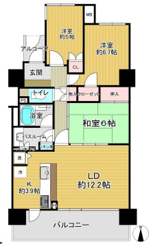 セントラルレジデンス城東シティタワーの間取り|専有面積：76.84㎡　3LDK　バルコニー南向（面積14.17㎡）