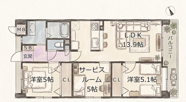 【間取り】 | グリーンコーポ豊中南 | エイブルにて取扱い可能な住宅ローンは、全部で10種類以上！お客様にピッタリの住宅ローンを当社のFPよりご案内させて頂きます。住宅ローンのご相談だけでも、お気軽にご相談下さいませ。