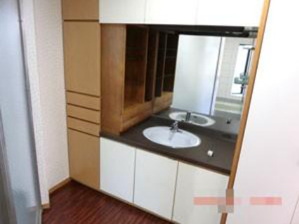 「天窓・屋上テラス付」高知市一宮中町2丁目　中古一戸建ての独立洗面台|収納力とデザイン性を兼ね備えた洗面化粧台。