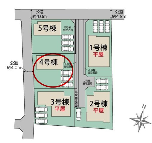 ブルーミングガーデン前橋市女屋町　４号棟の区画図|駐車場３台以上ご用意しています！来客時も重宝します♪
並列駐車なので、車の出し入れもしやすいですよ！