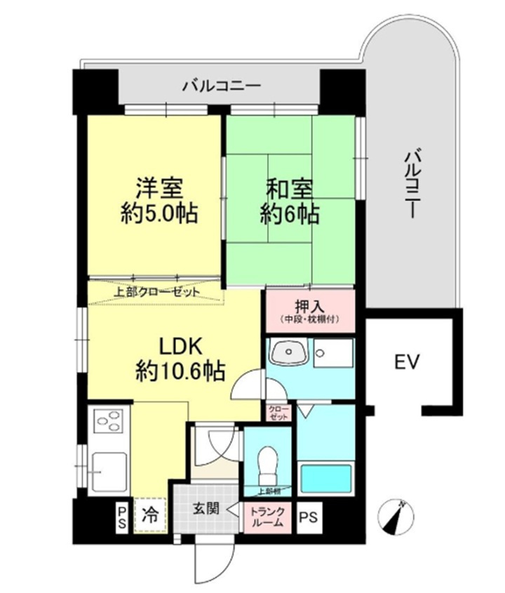 本山ビューハイツの間取り|各居室・洗面室に収納×トランクルーム
