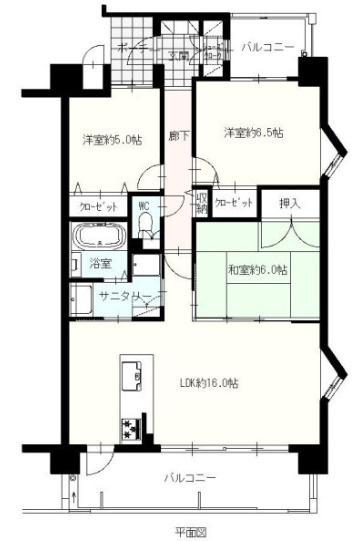 「駐車場無料」高知市北久保アルファステイツ北久保　中古マンションの間取り|各室収納・使い勝手の良いバランスの取れたレイアウト。
