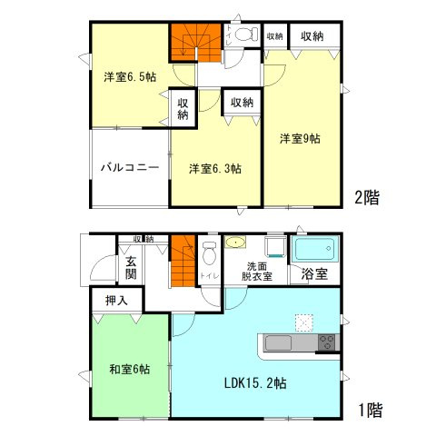 【間取り】 | クレイドルガーデン高崎市中豊岡町第3ー① | 全居室南向き＋6帖以上の広々間取り！
水回りを最短距離で結んだラクラク家事同線！
