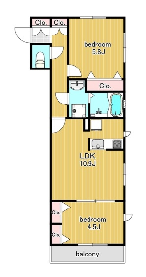 SOL VERENAの間取り|東向きバルコニー北東角部屋カウンターキッチンの2LDK