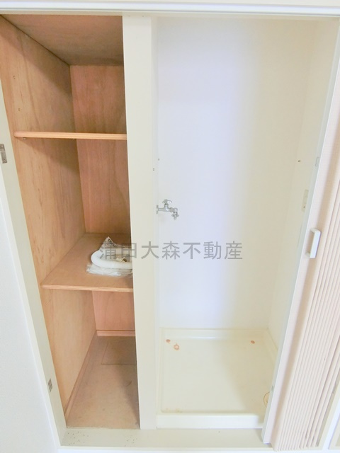 日興パレス羽田PARTⅡの収納|棚と扉付きの室内洗濯機置場