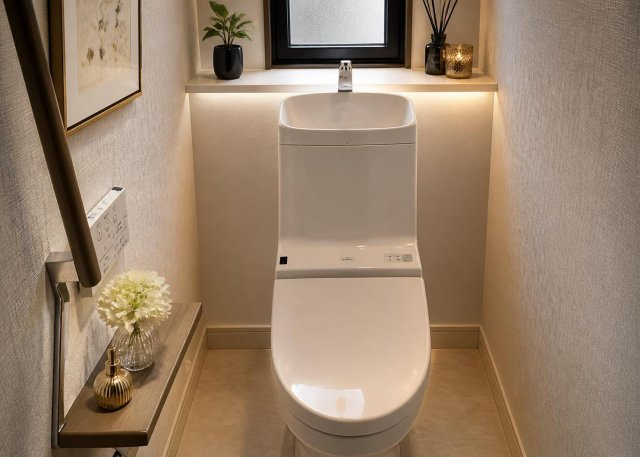 【トイレ】 | 清潔感のあるトイレには利便性の高い温水洗浄便座が設置されています。本物件は１階と２階の計２箇所にトイレがあるため、朝の忙しい時間帯もご家族同士で混雑することなく快適にお使いいただけます。