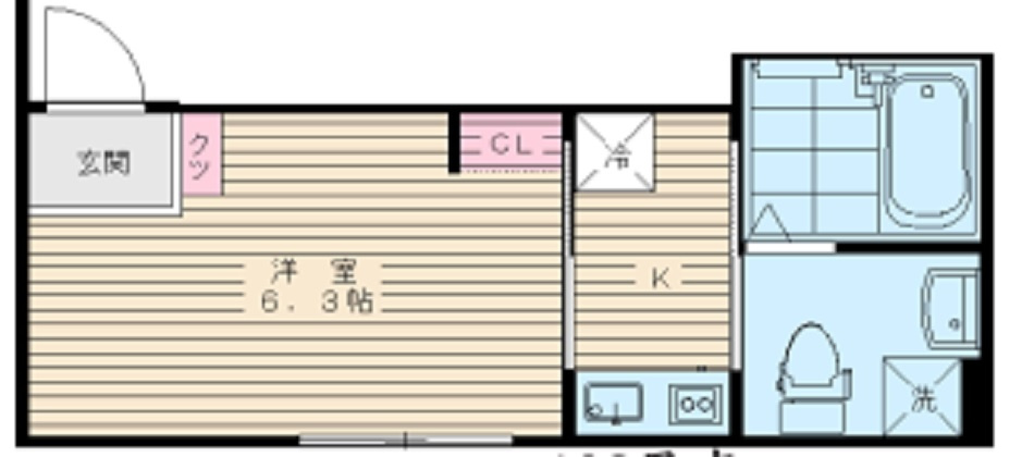 Tresor蒲田(トレゾーカマタ)の間取り|南西部屋2面採光の1K洋室6.3帖バストイレ別独立洗面台！