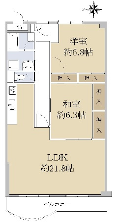 芦屋市朝日ケ丘町の賃貸マンションの間取り