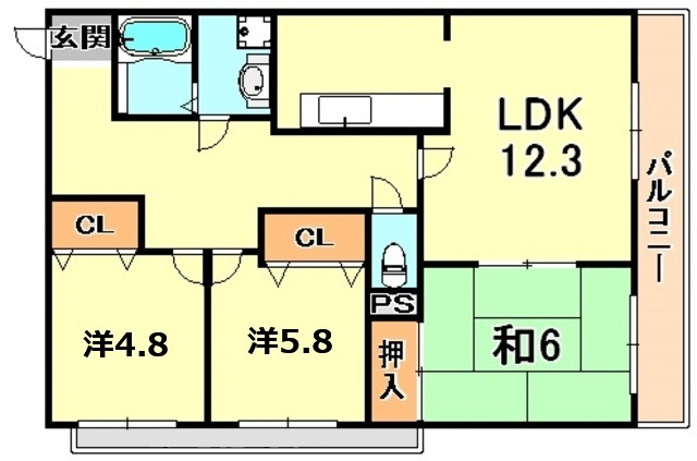 神戸市東灘区深江南町３丁目の賃貸マンションの間取り