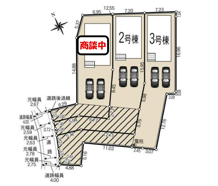 【同施工物件ご案内可能】みよし市福谷町蔵屋敷　全3棟の区画図|全体区画数｜全3棟　　　　　　　　　　　　　　　　　　　　　　　　　　　　
◆駐車4台可能！(但し、車種による)
◎まずは、お気軽にお問い合わせください。現地を案内しながら周辺環境も見て頂けます。　　