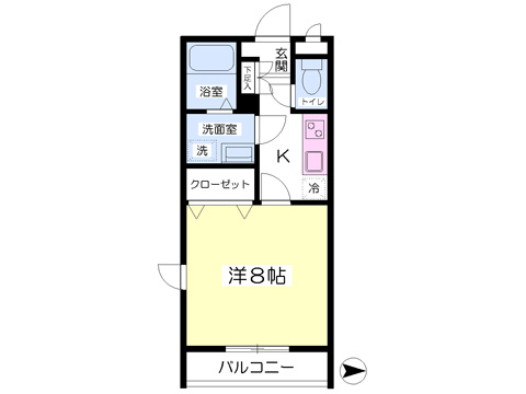 角部屋　1Ｋ　28.15ｍ2