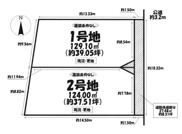 岡崎市中園町字東浦の売地の区画図