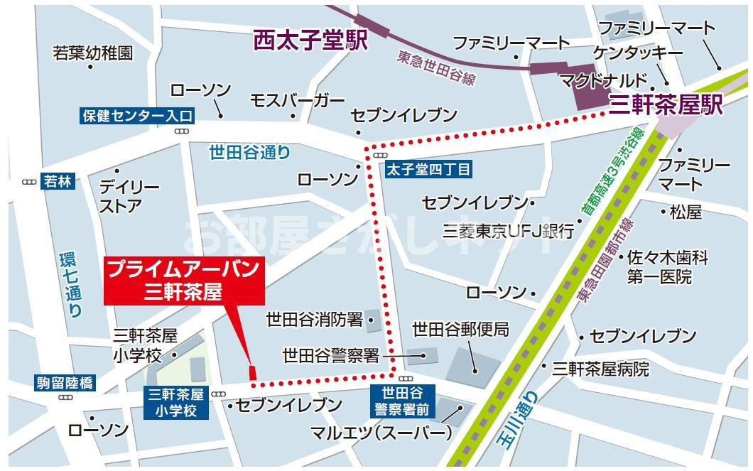 プライムアーバン三軒茶屋【おとり物件なし】#学生・社会人にオススメ！初期費用分割払いOK！の地図